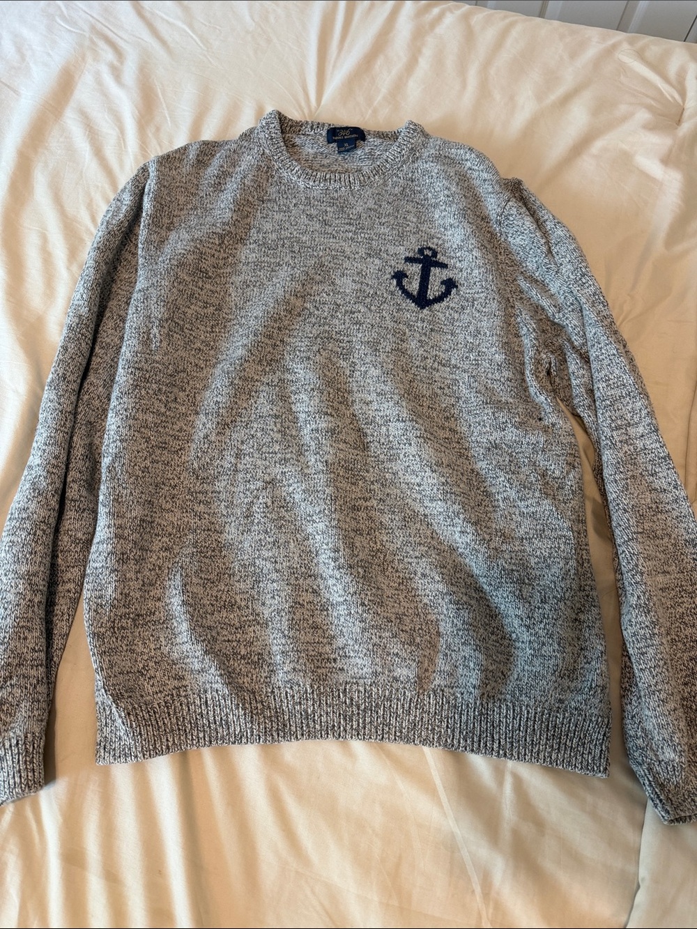 Brooks Brothers Gray Marled Crewneck Sweater with Navy Anchor